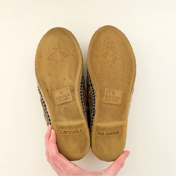 Gucci Pilar GG Supreme Canvas Espadrilles Brown Logo Marmont Flat Slip on EU 38 - Picture 9 of 11